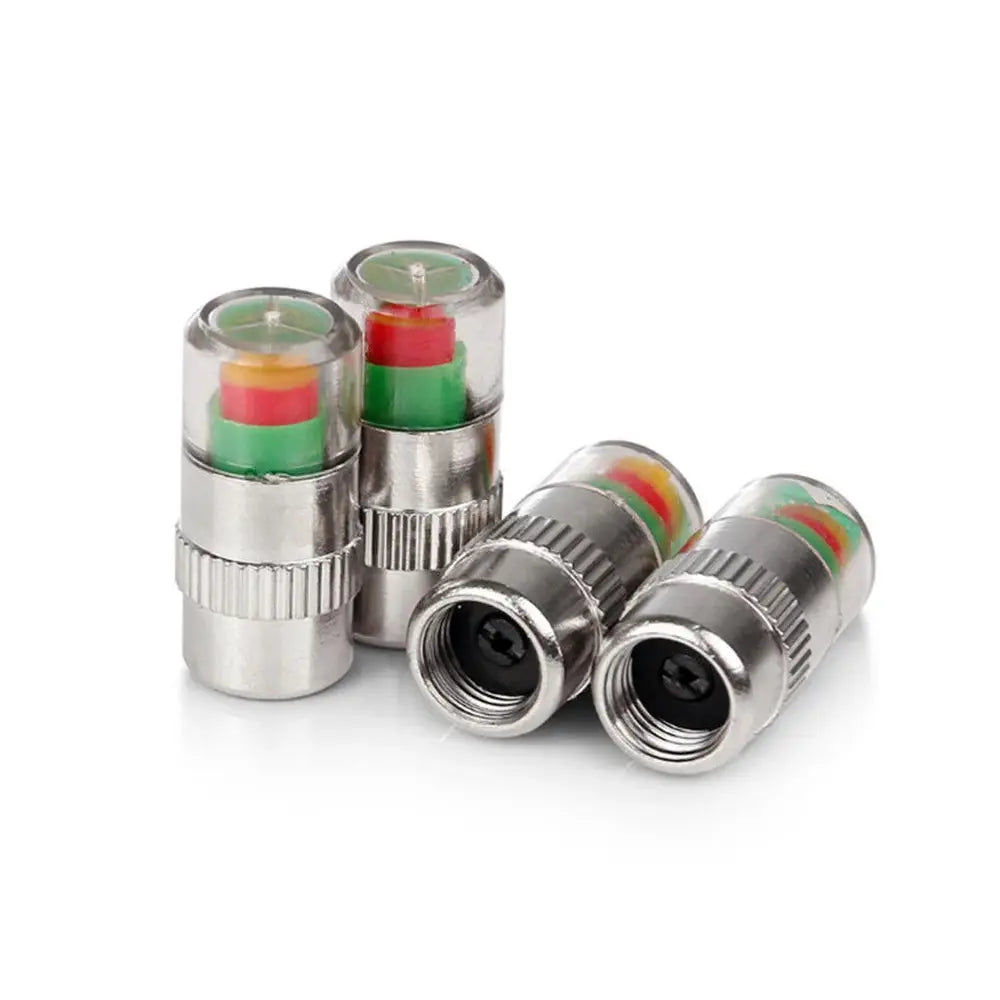 Car tire valve cap gauges 4-pack with color-coded indicators by Simples Market