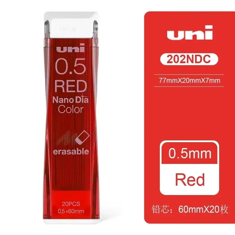 Uni 0.5mm Red Nano Dia Color erasable pencil leads, 20 pieces