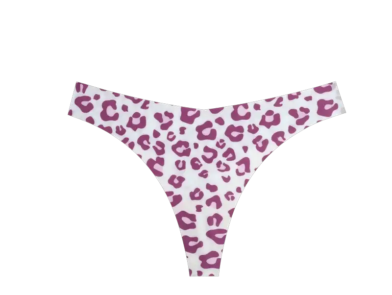 Leopard print seamless thong underwear for women, white with purple spots, ultra-thin by Simples Market.