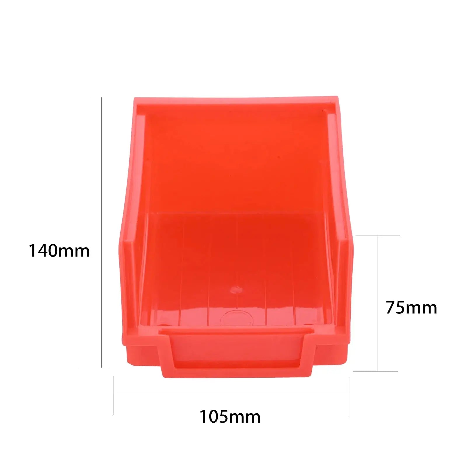 Red ABS plastic stackable storage bin, 105mm wide x 140mm high x 75mm deep