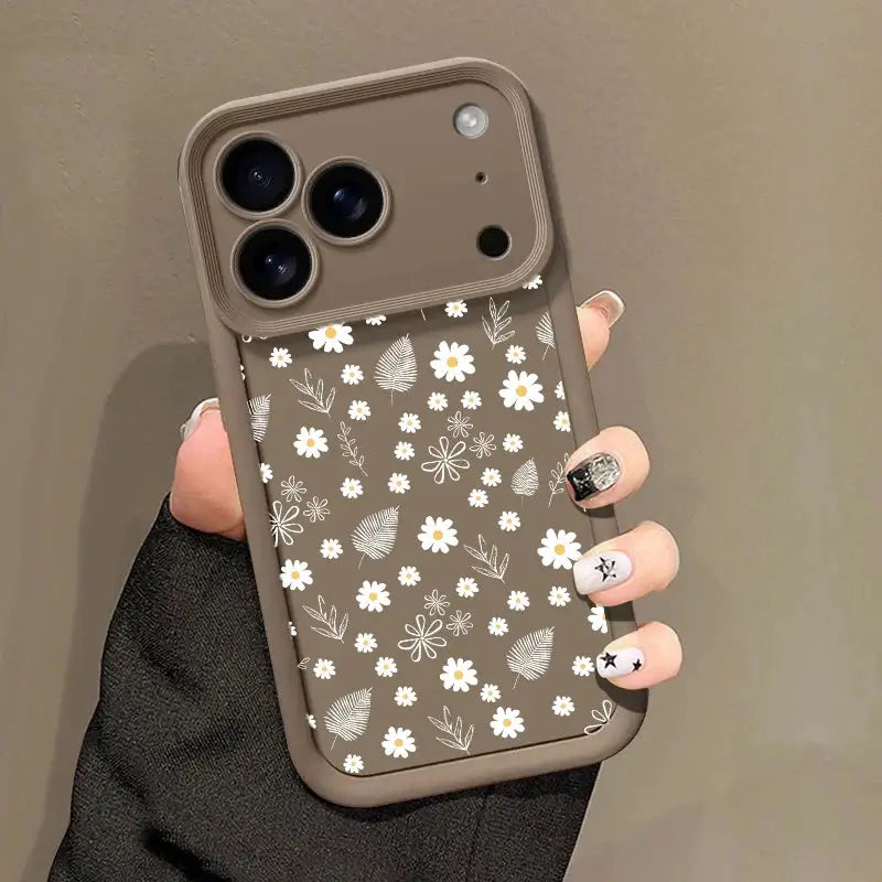 DaisyShield White Daisy Flower Silicone Case For iPhone 12 13 14 15 16 17 Full Coverage Shockproof Protection