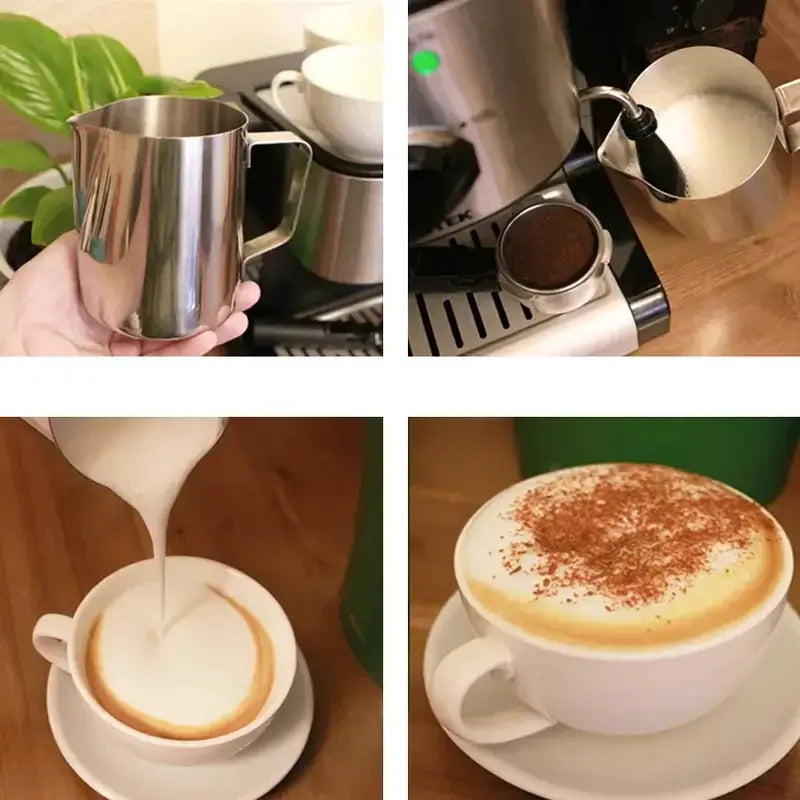 Kemorela Stainless Steel Milk Frothing Pitcher With Scale 350ml 600ml 900ml For Latte Cappuccino Espresso