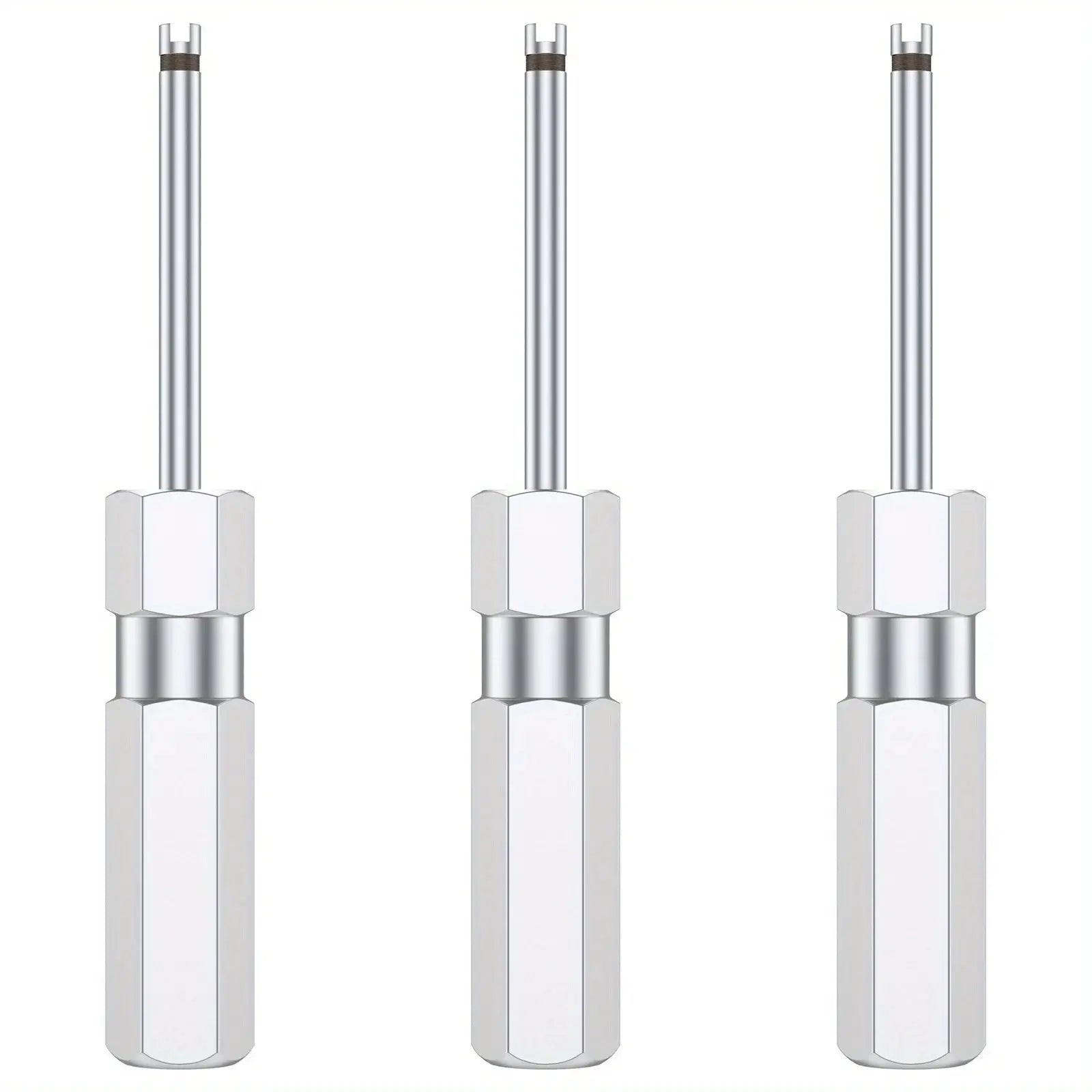 Tire valve stem core remover tool set, Simples Market, 3-piece, silver chrome finish, heavy-duty