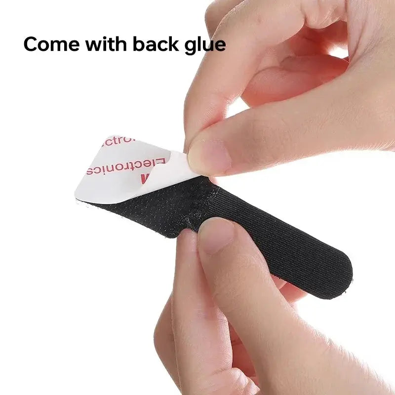 Releasable cable organizer ties, black nylon Velcro straps with adhesive backing