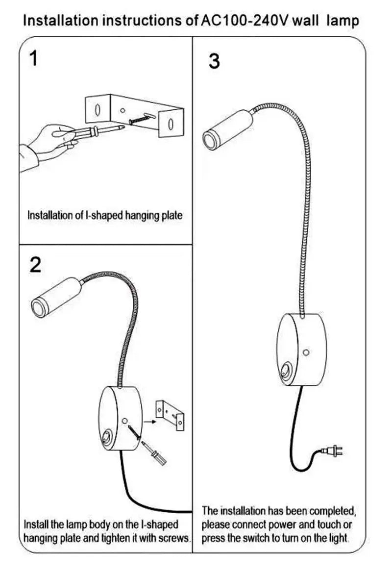 LED flexible hose wall lamp by Simples Market with gooseneck, bedside reading light with switch
