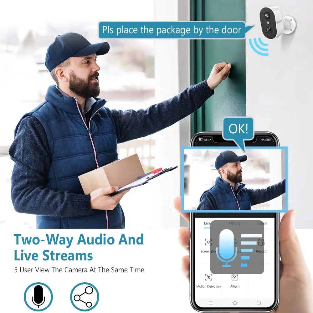 ANRAN 2K Rechargeable Battery Camera by Simples Market with 2.4G WiFi, IP65 weatherproof, two-way audio and live streams