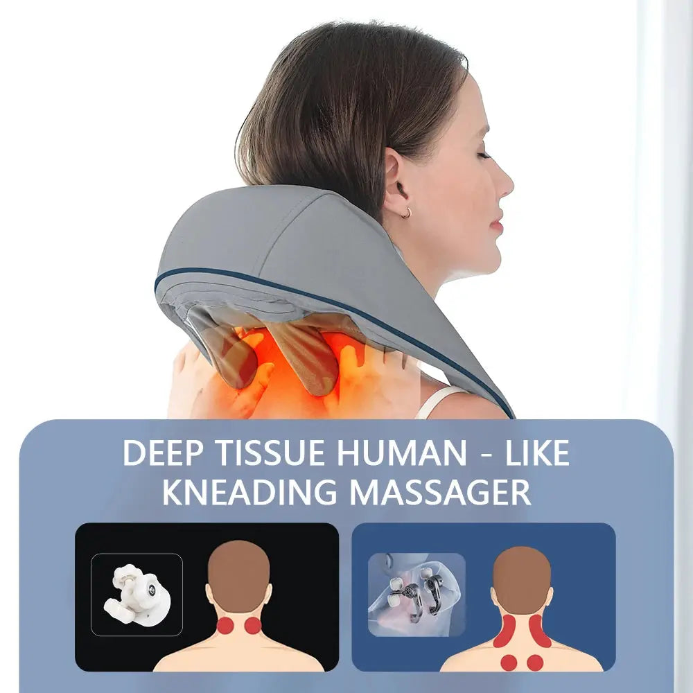 Foreverlily neck and shoulder massager shawl, gray fabric, wireless kneading for neck and back