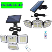 1 Pack Outdoor Motion Sensor Lamp 4 Head Solar Powered Flood Light 122 LED 3000 Lumens 270 Degree Range