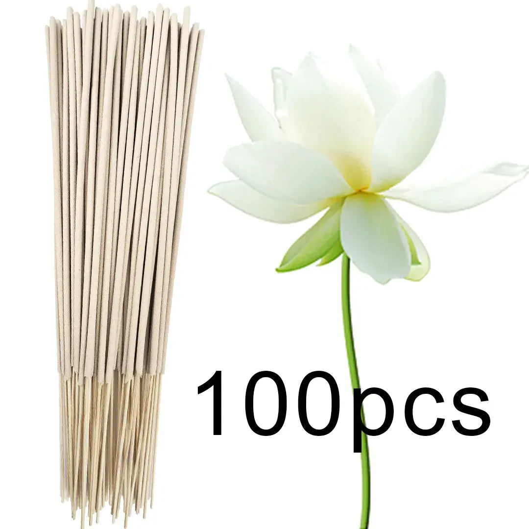 White Lotus Incense Sticks 8.7 Inch Bamboo Core Off White Natural Materials Lotus Scent Pack Sizes 20 100 222 410