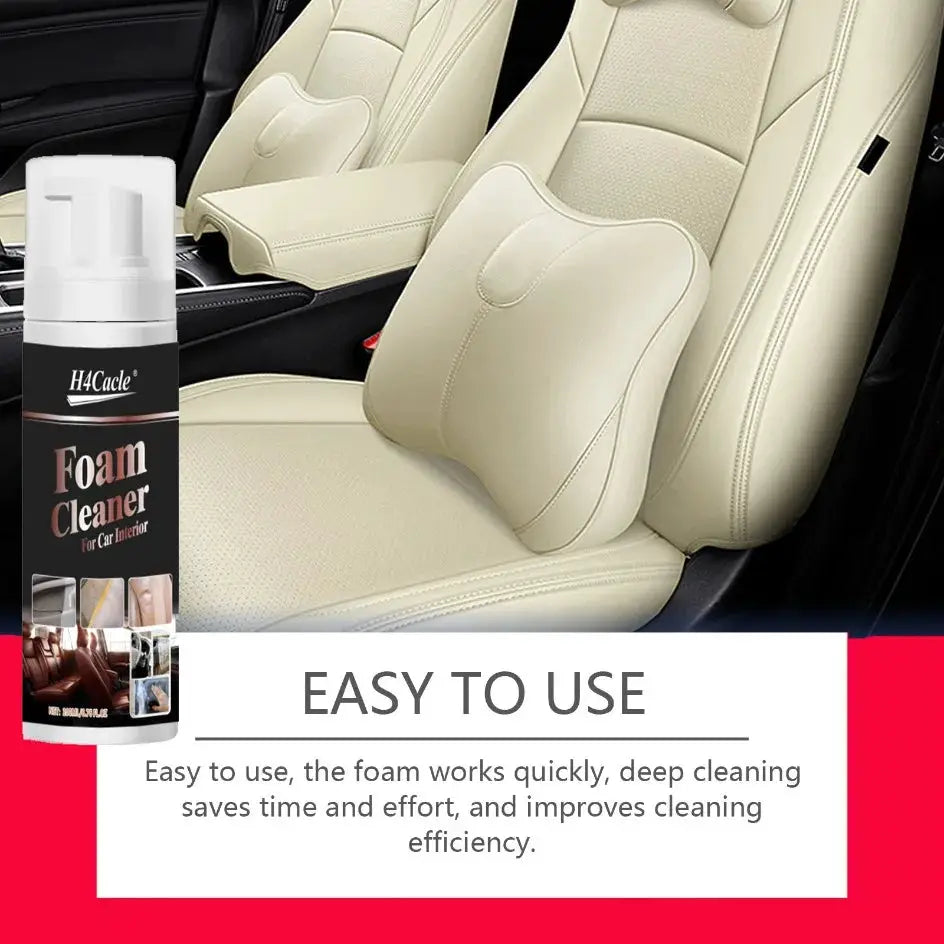 Foam Cleaner spray for car interior by Simples Market on beige leather seats