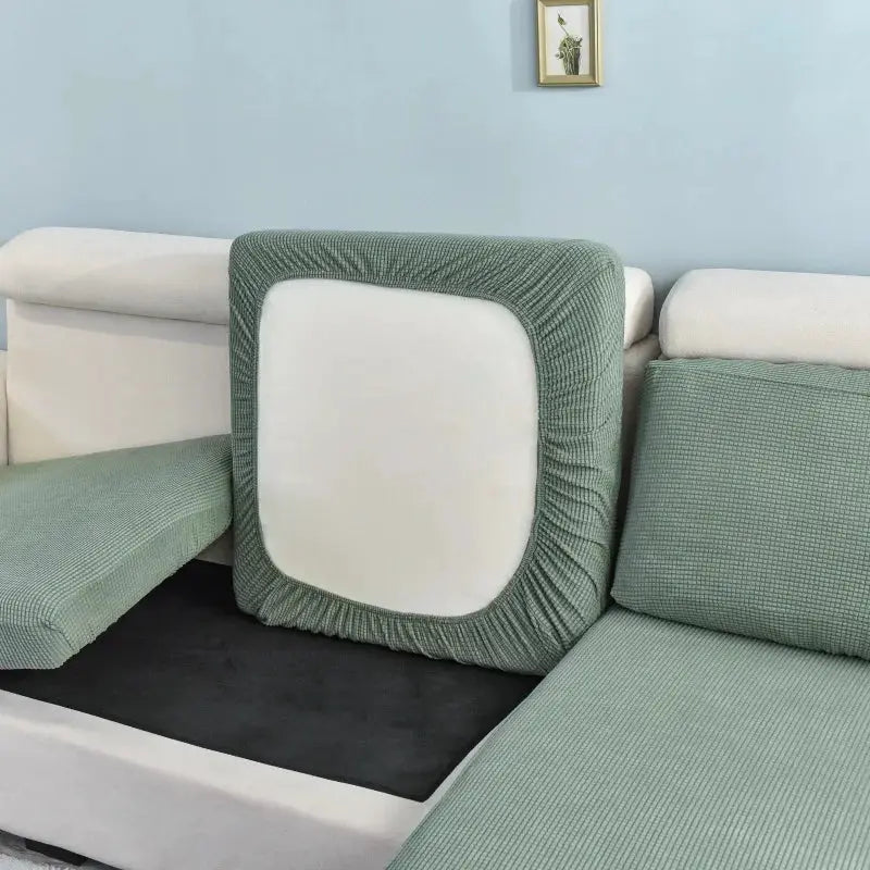 Polar fleece sofa seat cushion cover by Simples Market in green with elastic edges for living room protection