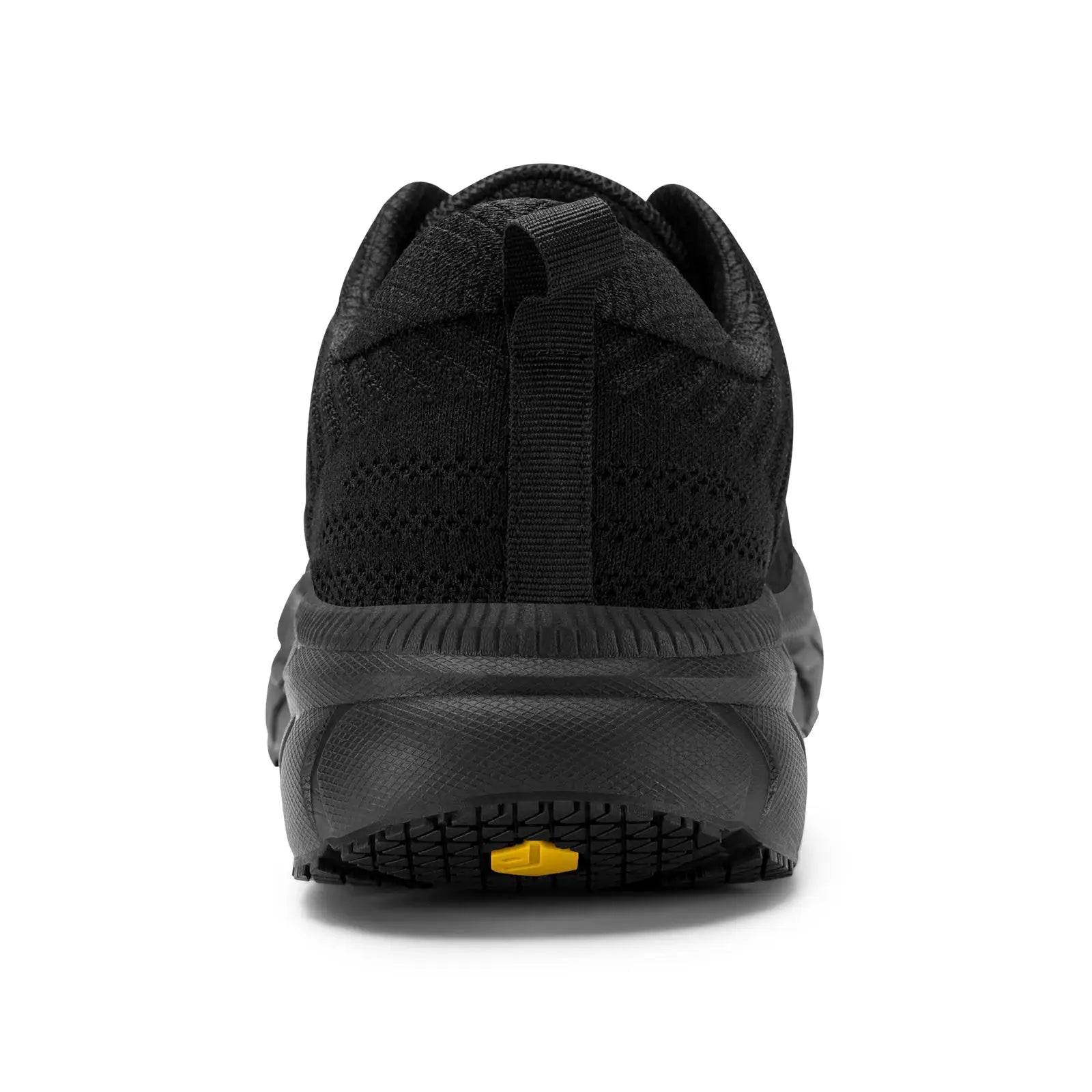 FitVille wide-toe-box men’s running shoe, black knit upper with pull tab and cushioned, non-slip outsole