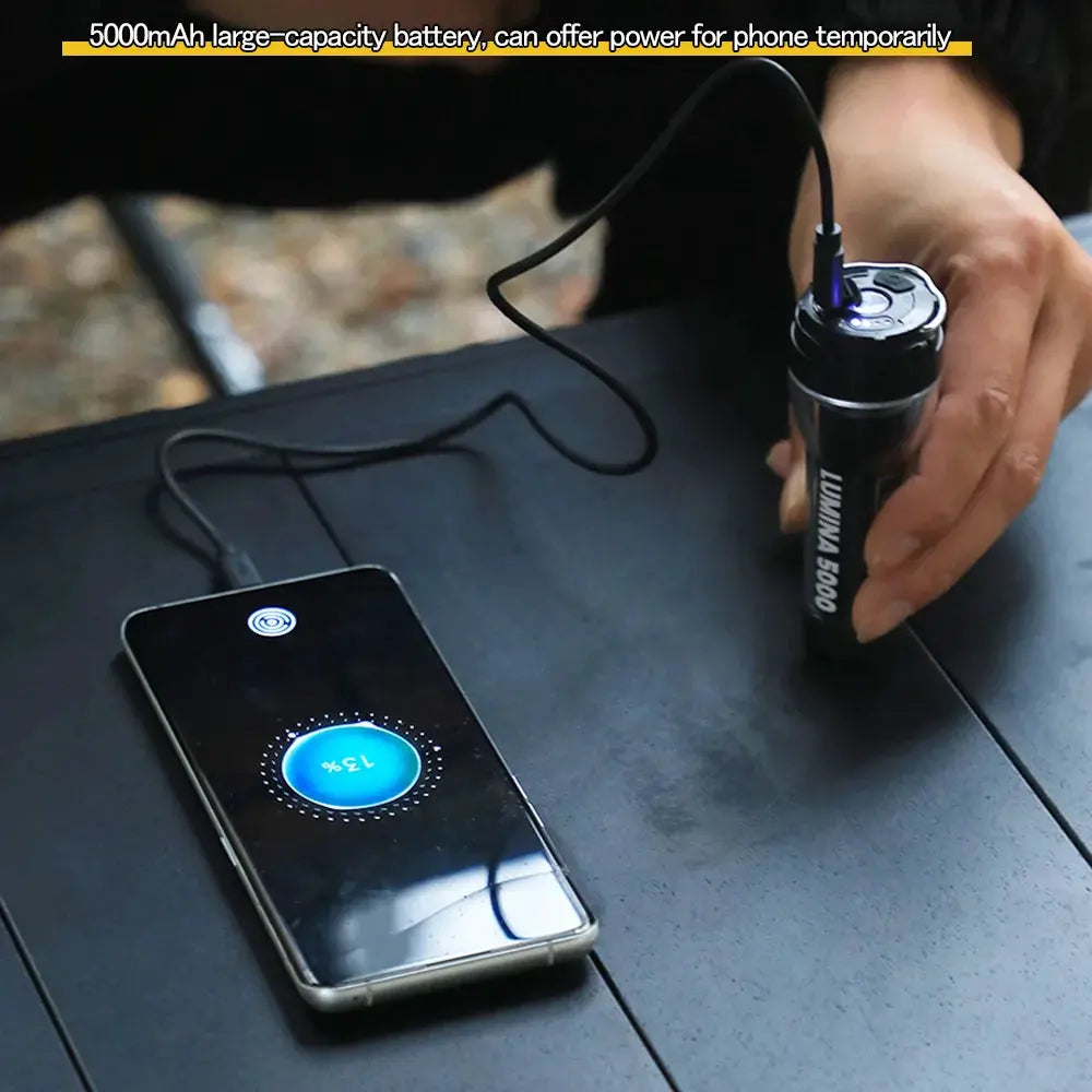 Soomloom Camping Lantern 5000mAh rechargeable LED lantern, black and waterproof for outdoor emergency lighting