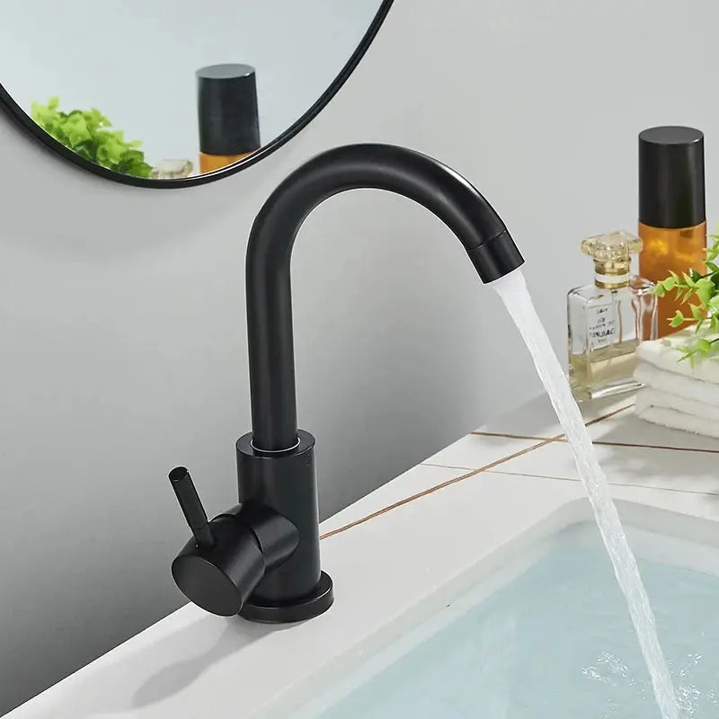 Bathroom basin faucet by Simples Market, black 304 stainless steel, single-handle hot/cold 360° rotating spout