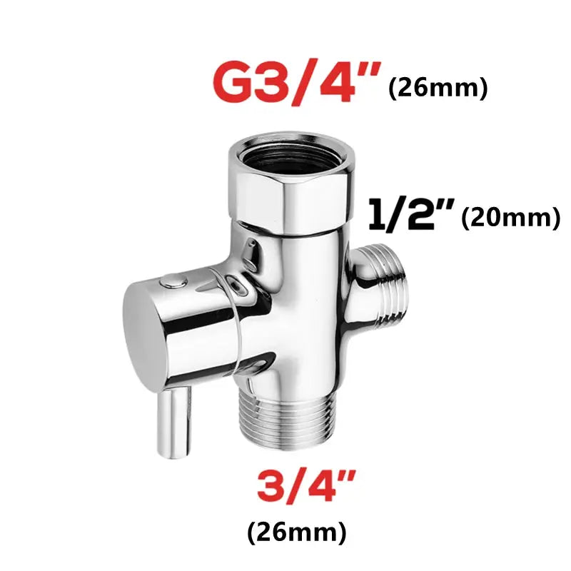 Bidet chrome T-adapter with shut-off valve; 3/4" main outlet and 1/2" inlet fittings