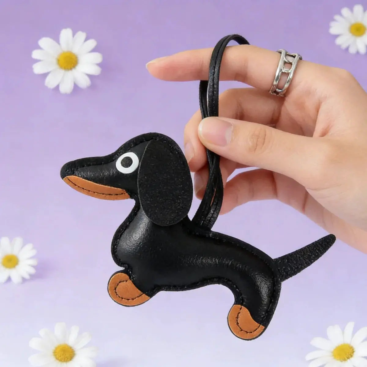 Cute Dachshund Leather Design Keychain Dog Charm For Bag And Car Ornament Perfect Gift For Women Friends And Couples