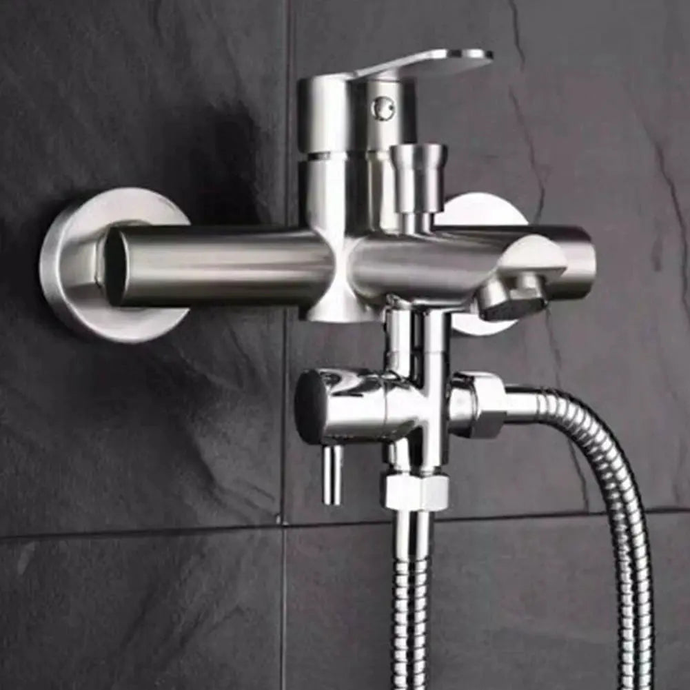 Simples Market G1/2in 3-way diverter valve T-adapter, chrome-plated brass with shower hose.