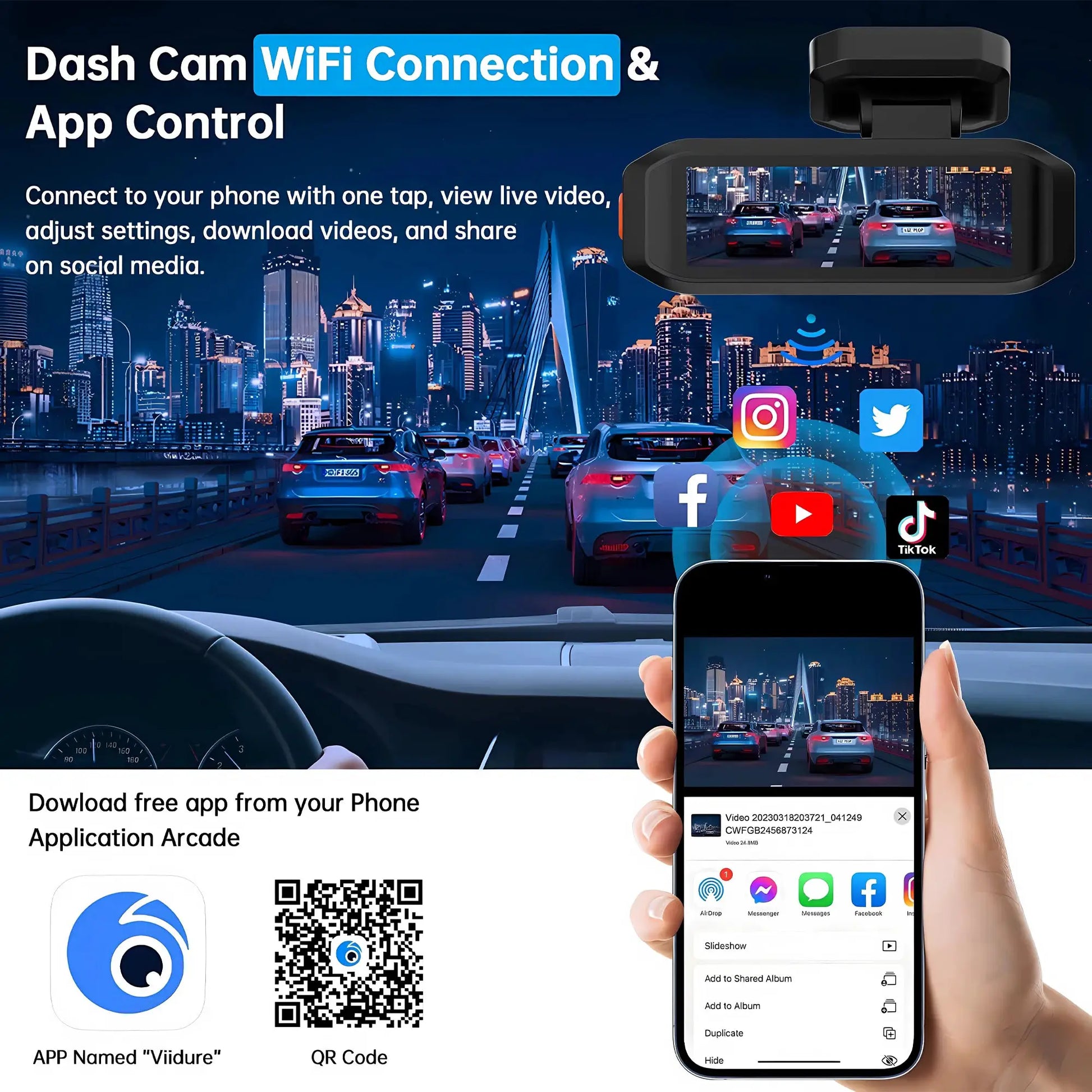 Simples Market 4K Dash Cam with WiFi GPS, front 4K and rear 2.5K DVR, 24H night vision