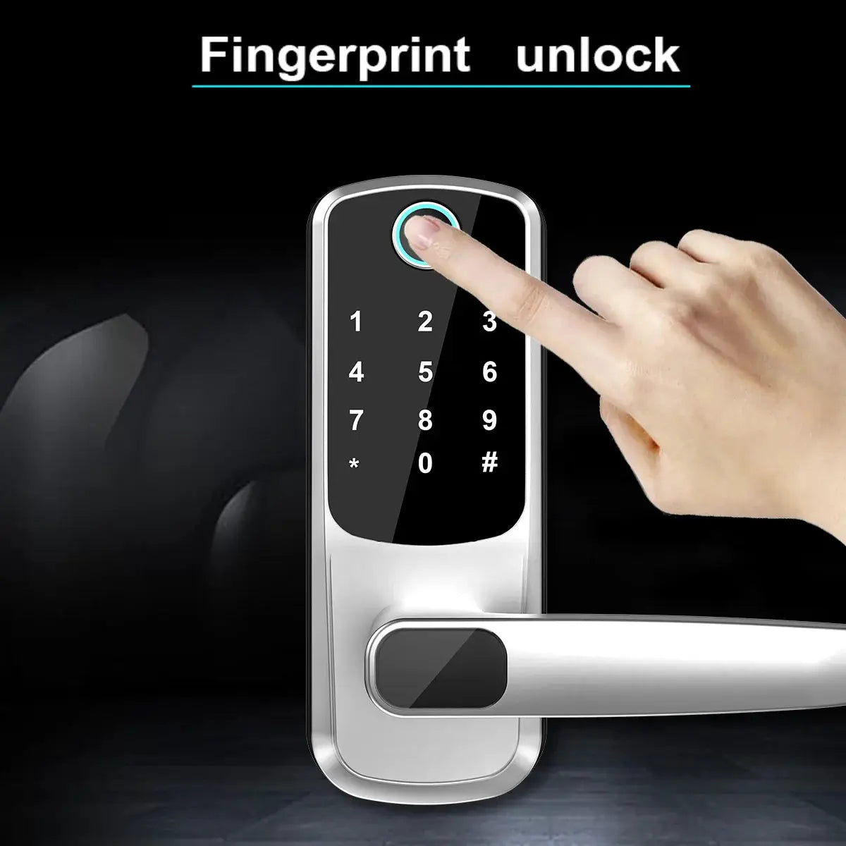 WiFi Smart Door Lock by Simples Market, silver and black with fingerprint access and touchscreen keypad