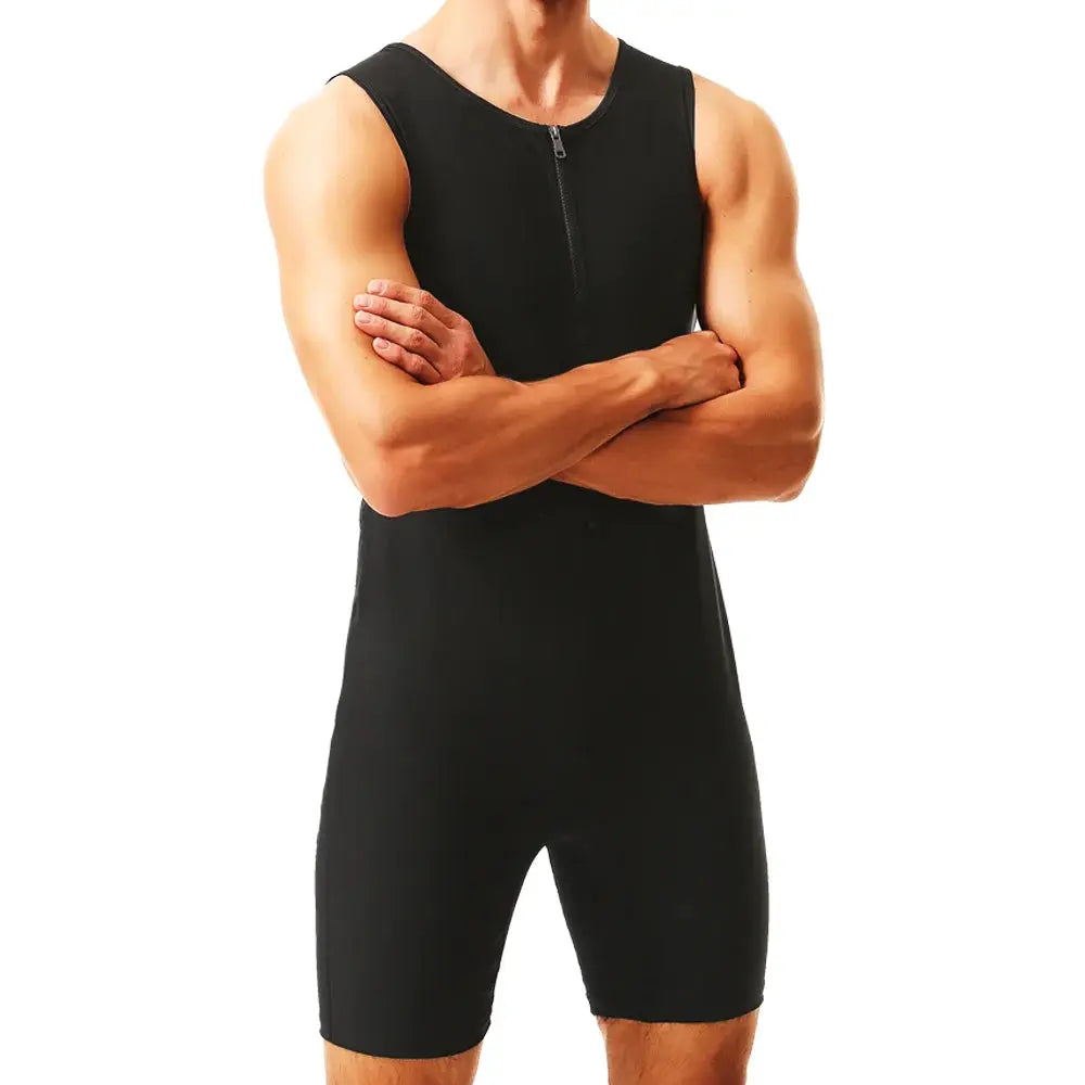 Simples Market men's black sauna jumpsuit, sleeveless waist-trainer body shaper for gym