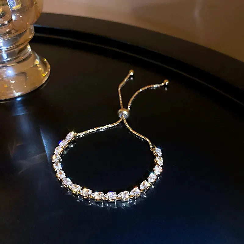 Wave Geometry Adjustable Bracelet Bangle Luxury Rhinestone Crystal Jewelry For Women Wedding Wristband Fashion