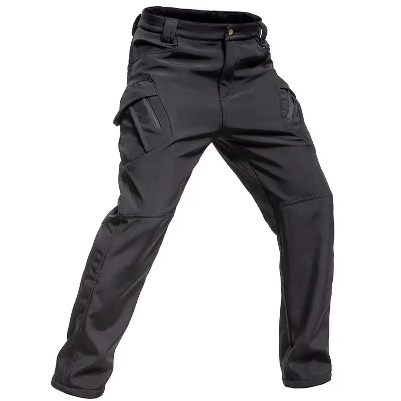Simples Market men's black cargo hiking pants with multiple pockets, softshell fleece outdoor wear M-5XL