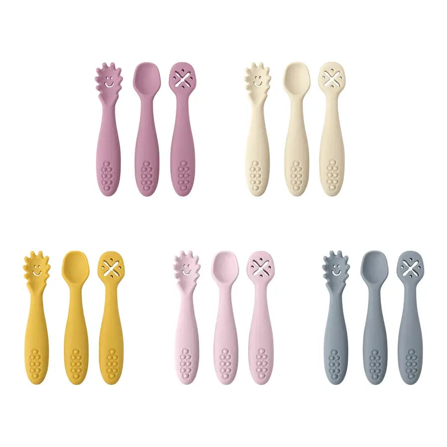 3 Piece Baby Learning Spoons Set Soft Silicone Utensils For Self Feeding Newborns And Toddlers
