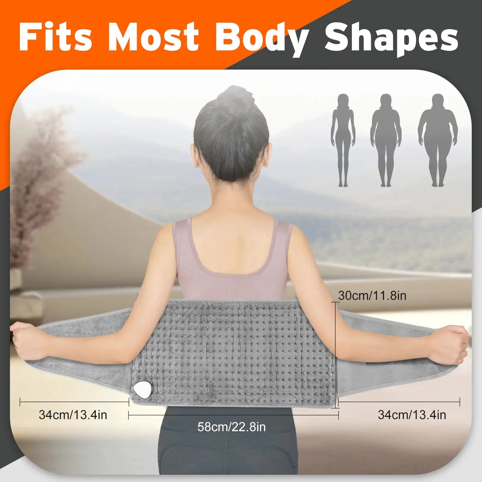 Simples Market back heating belt with adjustable temperature; gray quilted lumbar waist warmer.