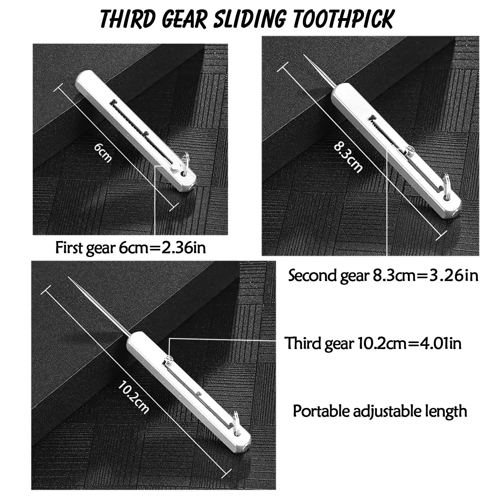Portable titanium toothpick holder by Simples Market with a sliding mechanism and keyring