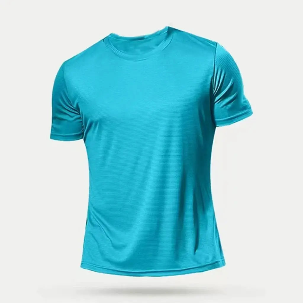 Men's turquoise quick-dry athletic T-shirt, short sleeves, loose breathable fit