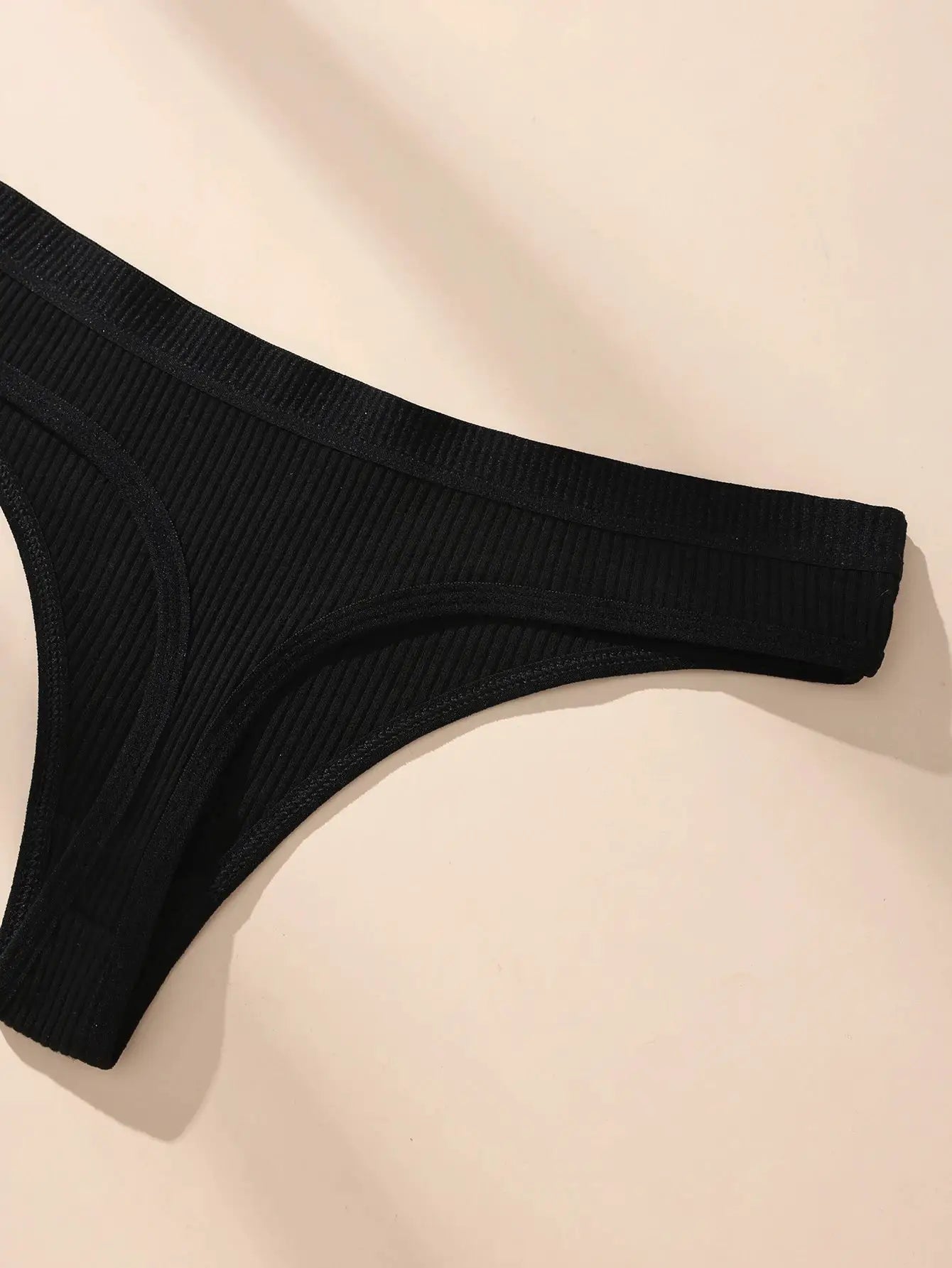 Women cotton ribbed thong panty by Simples Market, black