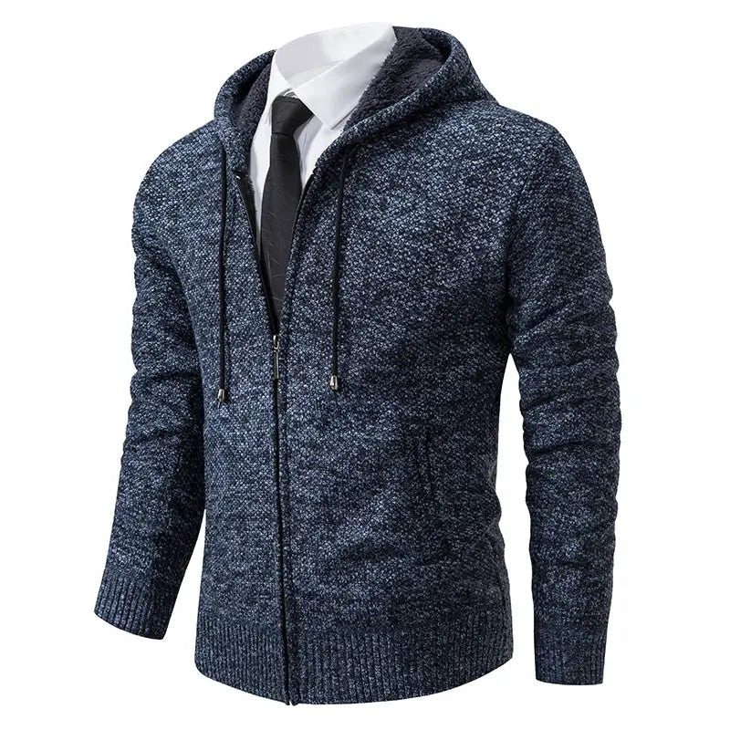 Mens Autumn Winter Solid Color Casual Sports Coat Stand Collar Fleece Lined Zipper Cardigan Warm