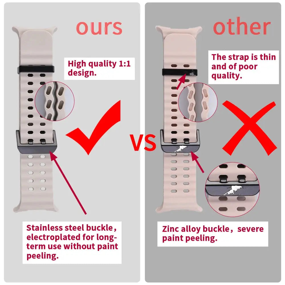 Marine Band silicone strap for Samsung Galaxy Watch Ultra2 47mm Simples Market; premium stainless buckle vs zinc buckle.