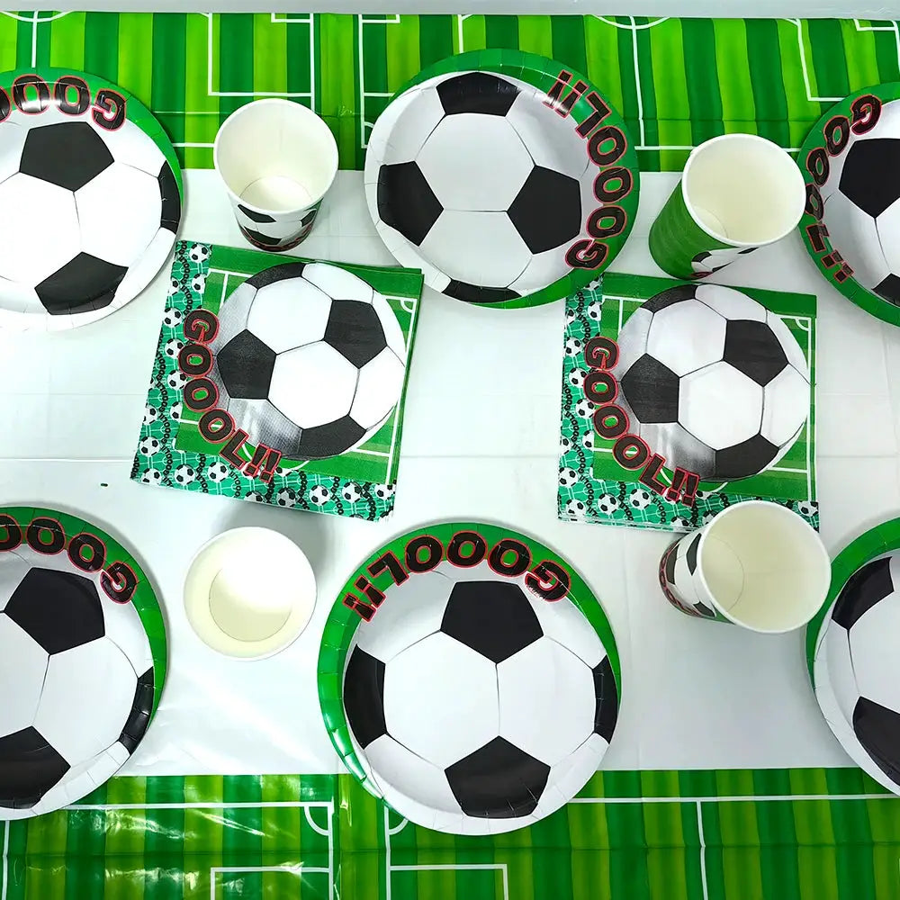 Soccer Theme Disposable Tableware Set Plates Cups Napkins Tablecloth