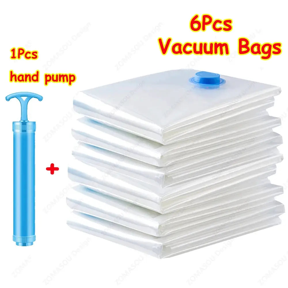 1 To 24 Pcs Reusable Vacuum Storage Bags With Hand Pump For Clothes And Travel Space Saving Clear Folding Bags