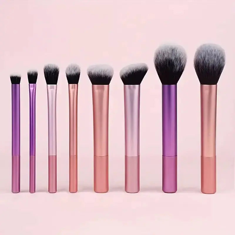 LuxeGlam 8 Piece Makeup Brush Kit With Soft Synthetic Hair For Flawless Blending On Foundation Blush And Eyeshadow
