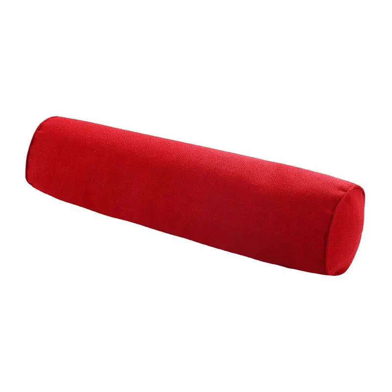 Cylindrical red cotton-linen pillow case for long bolster neck and sofa lumbar support