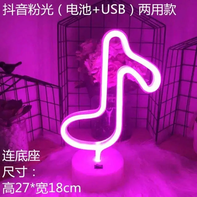 Simples Market USB LED neon sign lamp, pink glow, unicorn/flamingo/moon/rainbow design, 27x18 cm base