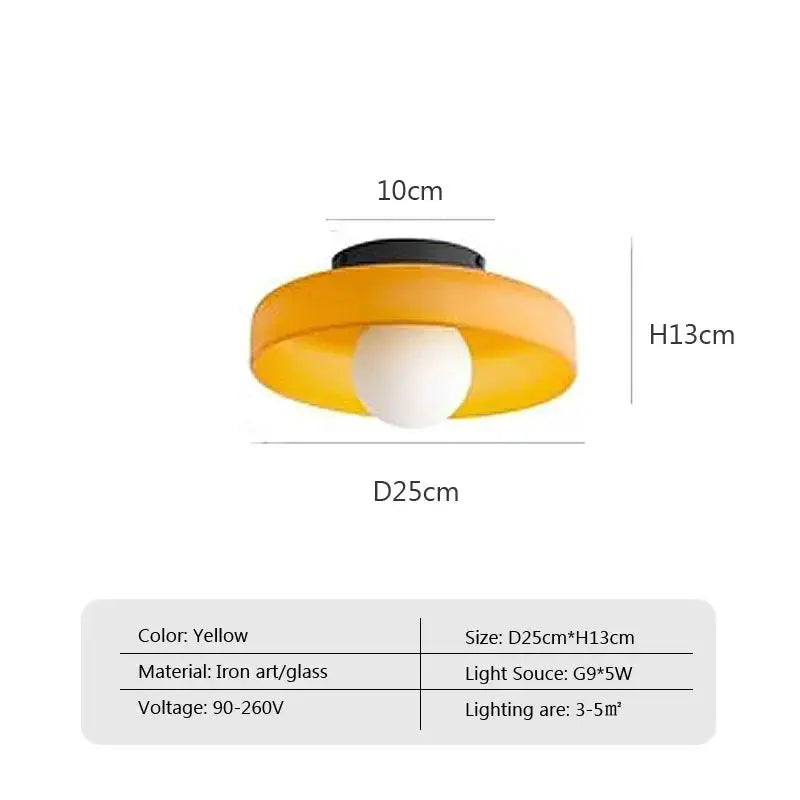 Simples Market Nordic yellow glass ceiling light with circular ring and white globe, G9 bulb