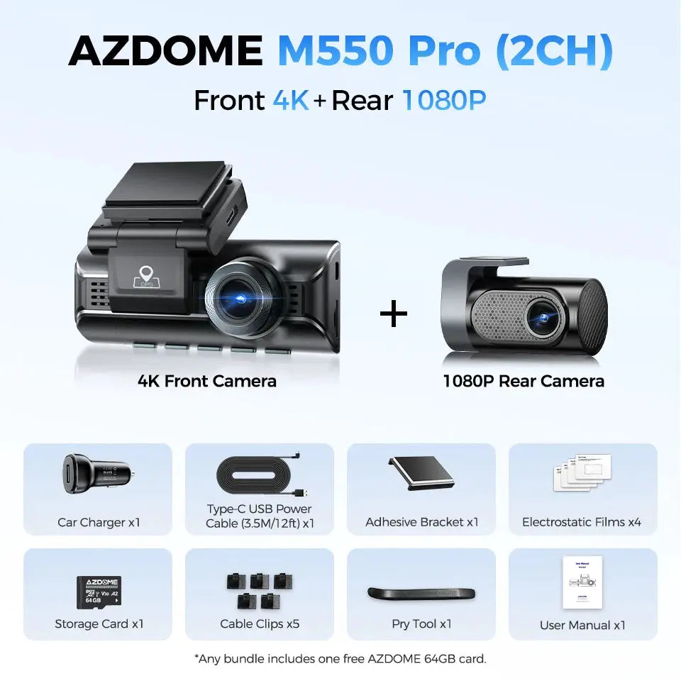 AZDOME M550 Pro 2CH dash cam with front 4K and rear 1080P, by Simples Market