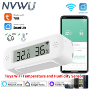 Tuya WiFi mini temperature and humidity sensor; white compact thermometer hygrometer with LCD; works with Google Home