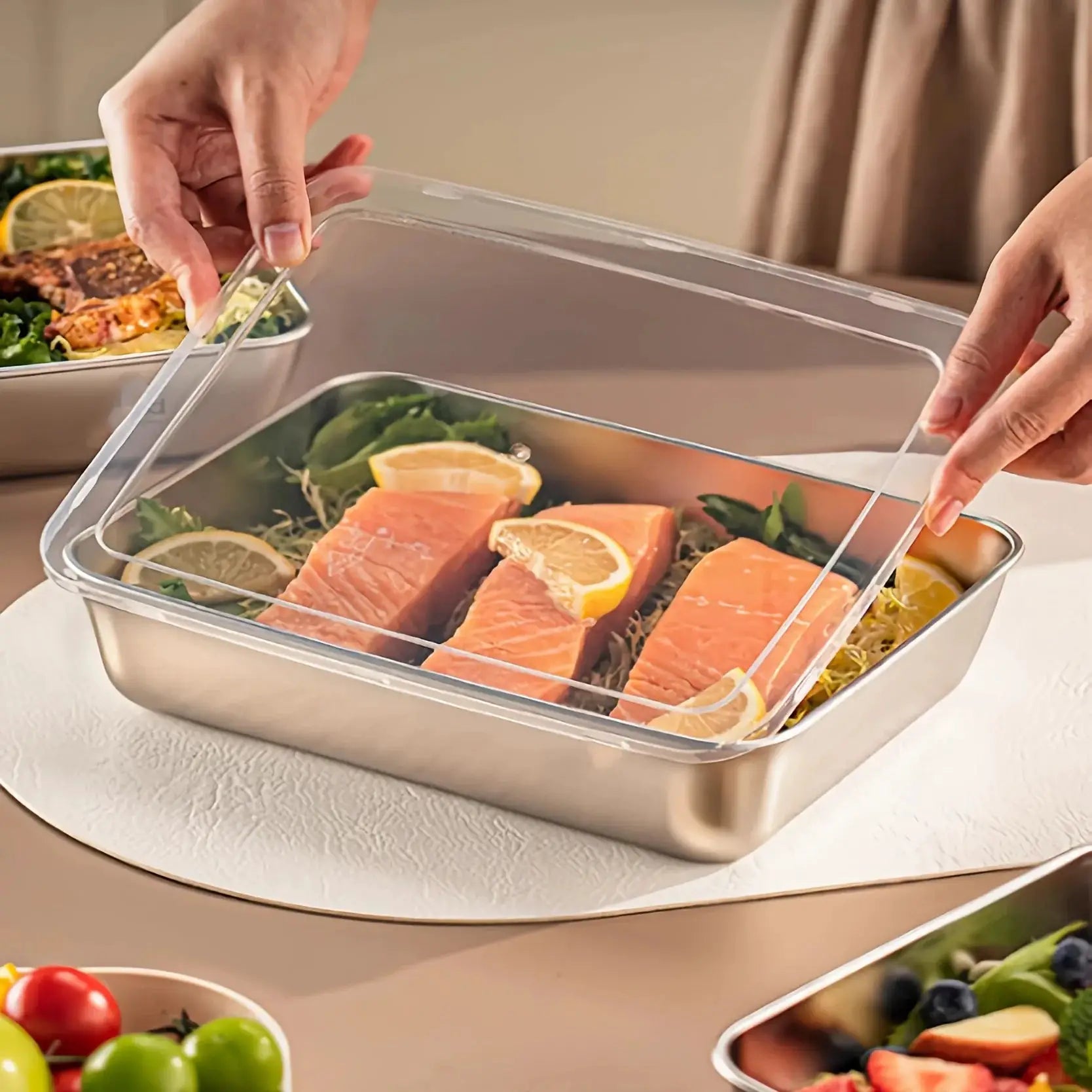 CuisineCraft 3 Piece Stainless Steel Food Containers Leakproof Stackable With Clear Lids For Camping And Meal Prep