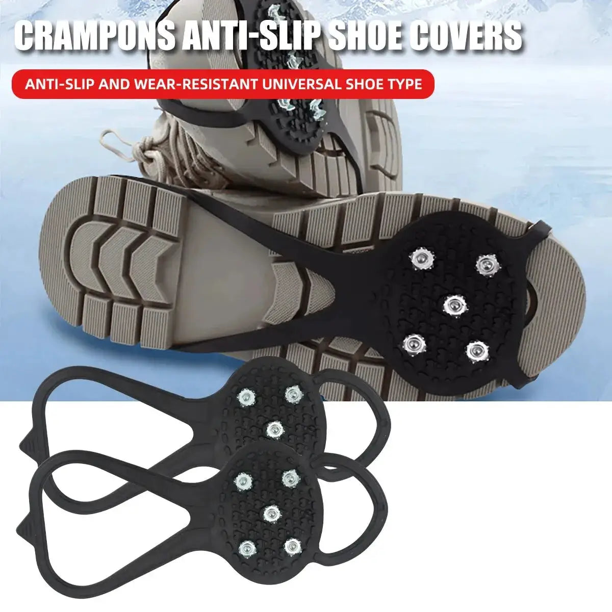 PolarGrip Universal Five Stud Crampons For Ice And Snow Anti Skid Winter Boots Enhanced Traction