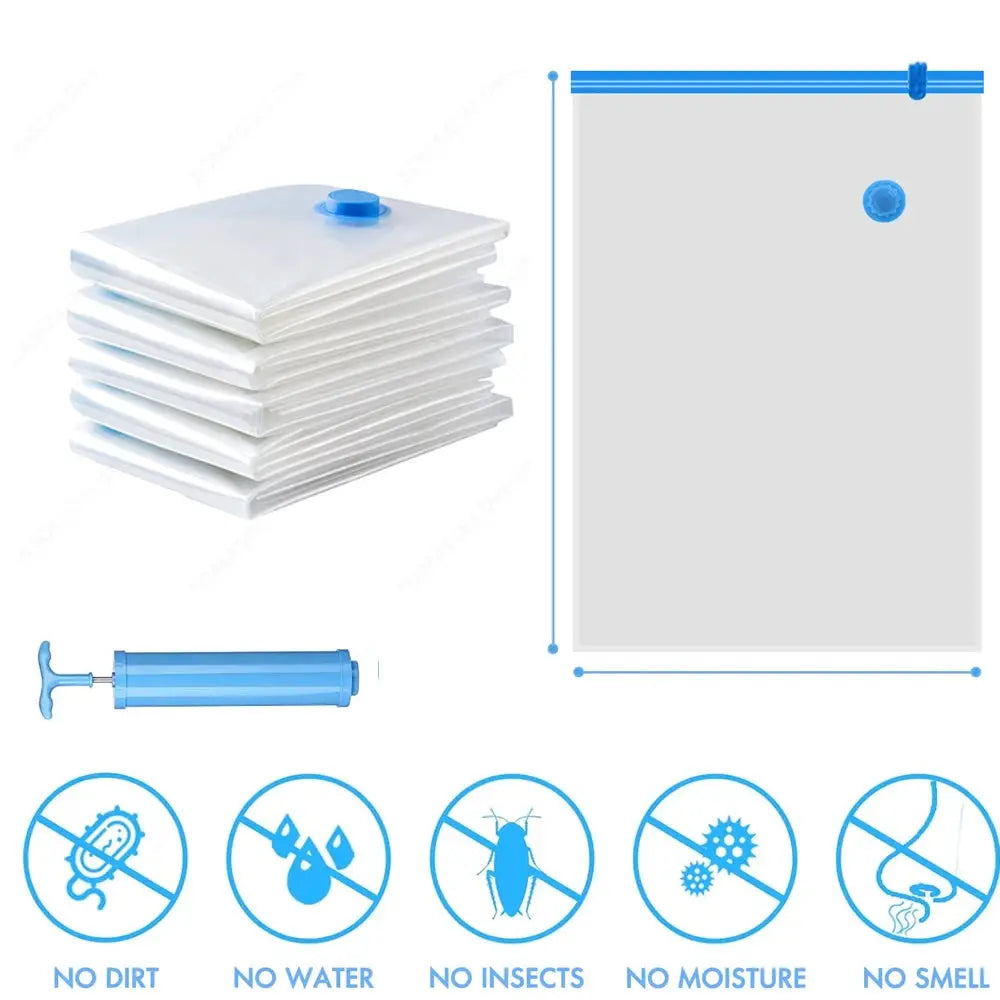 1 To 24 Pcs Reusable Vacuum Storage Bags With Hand Pump For Clothes And Travel Space Saving Clear Folding Bags