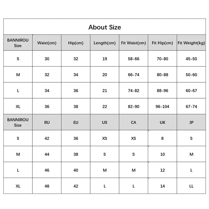 BANNIROU size chart for Simples Market women's briefs; S–XL with waist, hip and length measurements