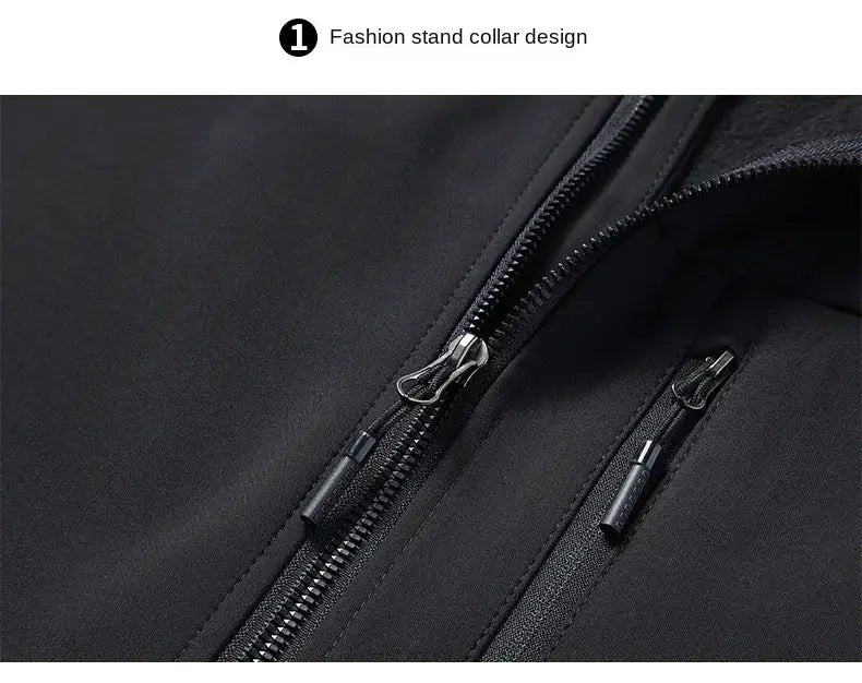 Soft-shell thick vest for men, Simples Market; black sleeveless windproof jacket with dual zippers