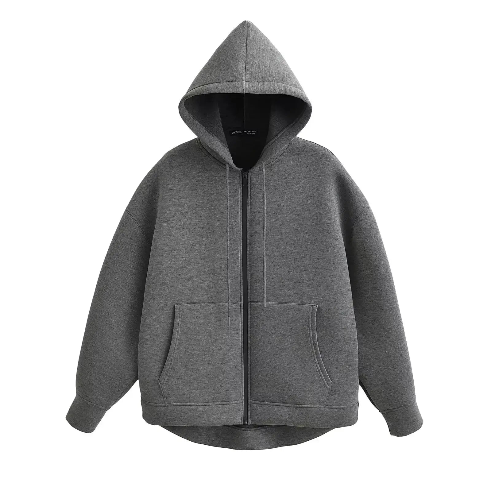 Autumn Gray Hooded Jacket For Women With Big Pockets And Zipper Closure Relaxed Casual Fit For Everyday Comfort