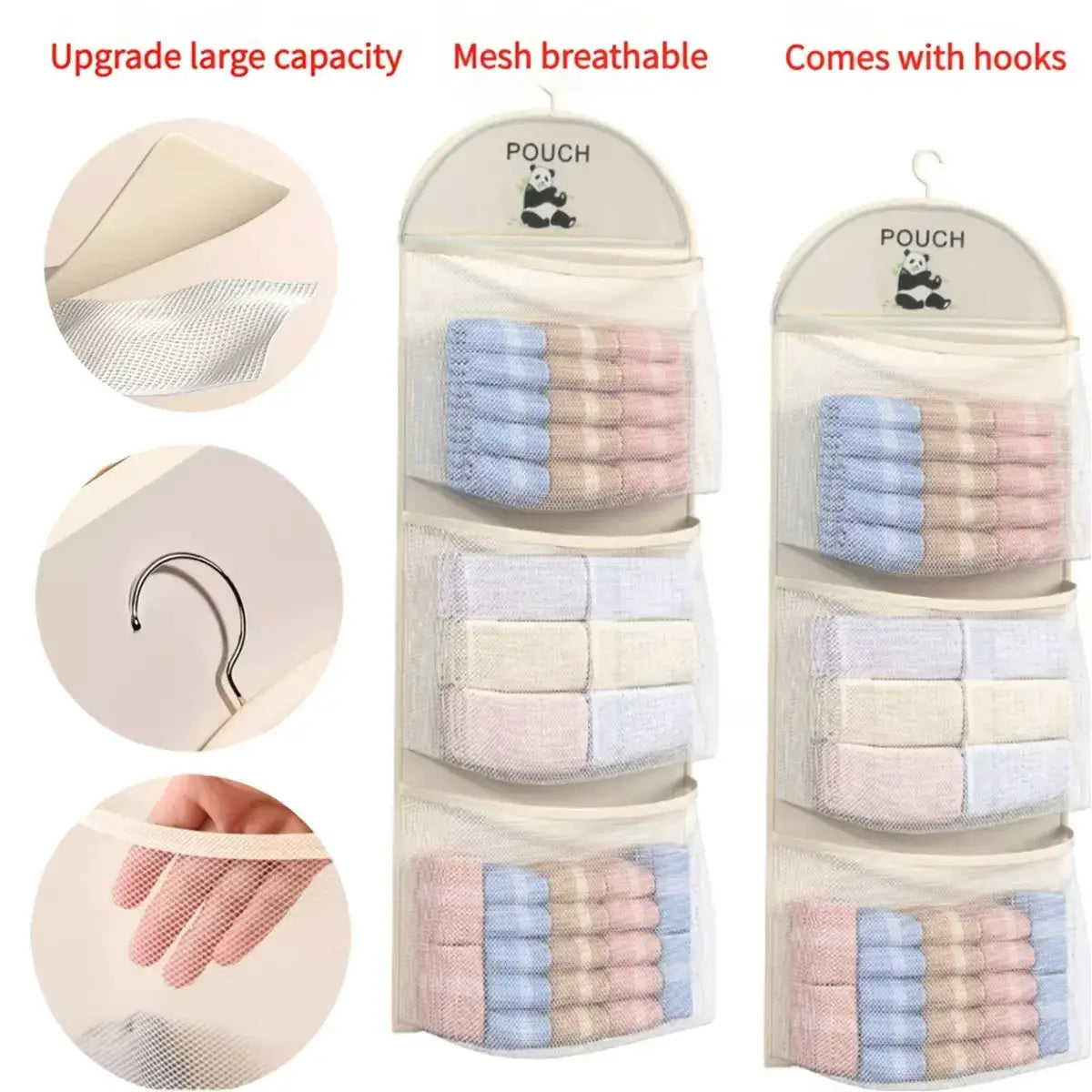 2-pack hanging mesh storage organizer for underwear; white multi-pocket by Simples Market