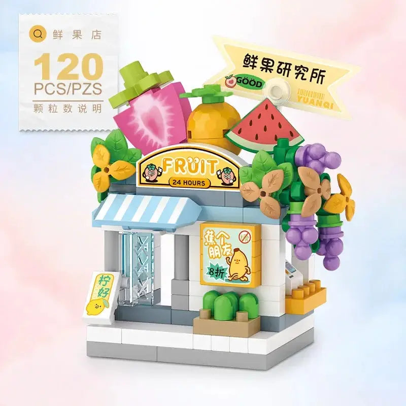 Restaurant Dessert Coffee Street View Building Blocks Kit With Pet And Fruit Store Model For Kids And Adults