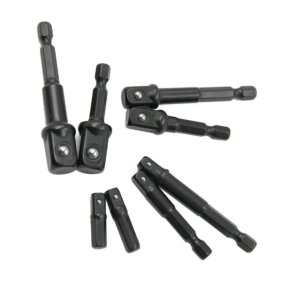8 Piece Black Electric Screwdriver Set With Hex Handle Adapters And 3 Eighths Square Head And 1 Quarter Extension Rod